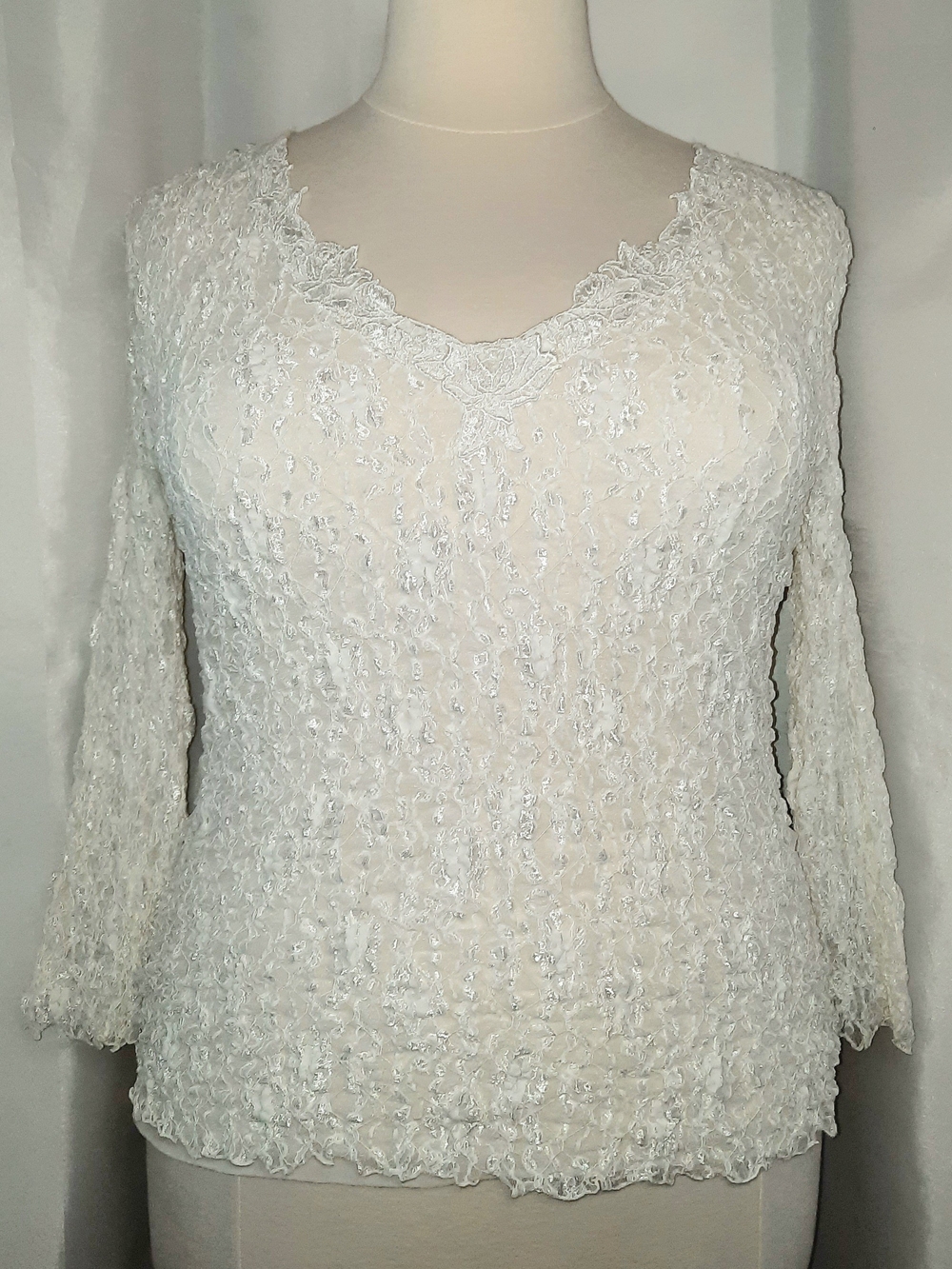 Hanky Panky Stretchy Ivory White Lace Long-Sleeve V-Neck Top Womens XL